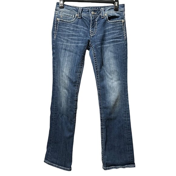 Miss Me size 30 medium blue wash zip whispered bedazzled boot cut jeans - Picture 1 of 12